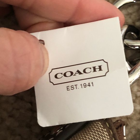COACH Signature “C” Striped Demi Khaki/ Mahogany Shoulder bag. - Picture 9 of 10